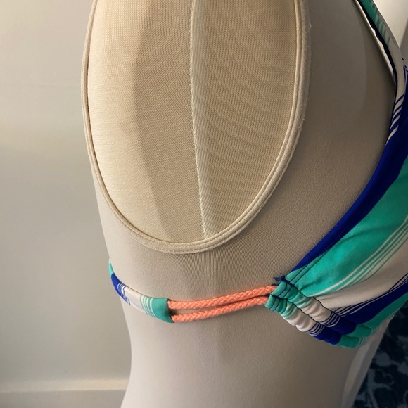 NWT Hobie Boho blue striped bikini top with orange string accents. Medium. Fun. - Picture 7 of 8